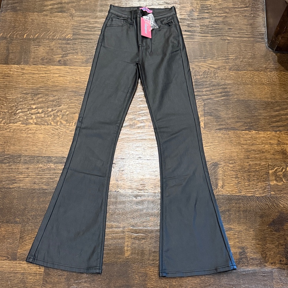 Edikted XS Waxed Black Flare & Wide Leg Jeans